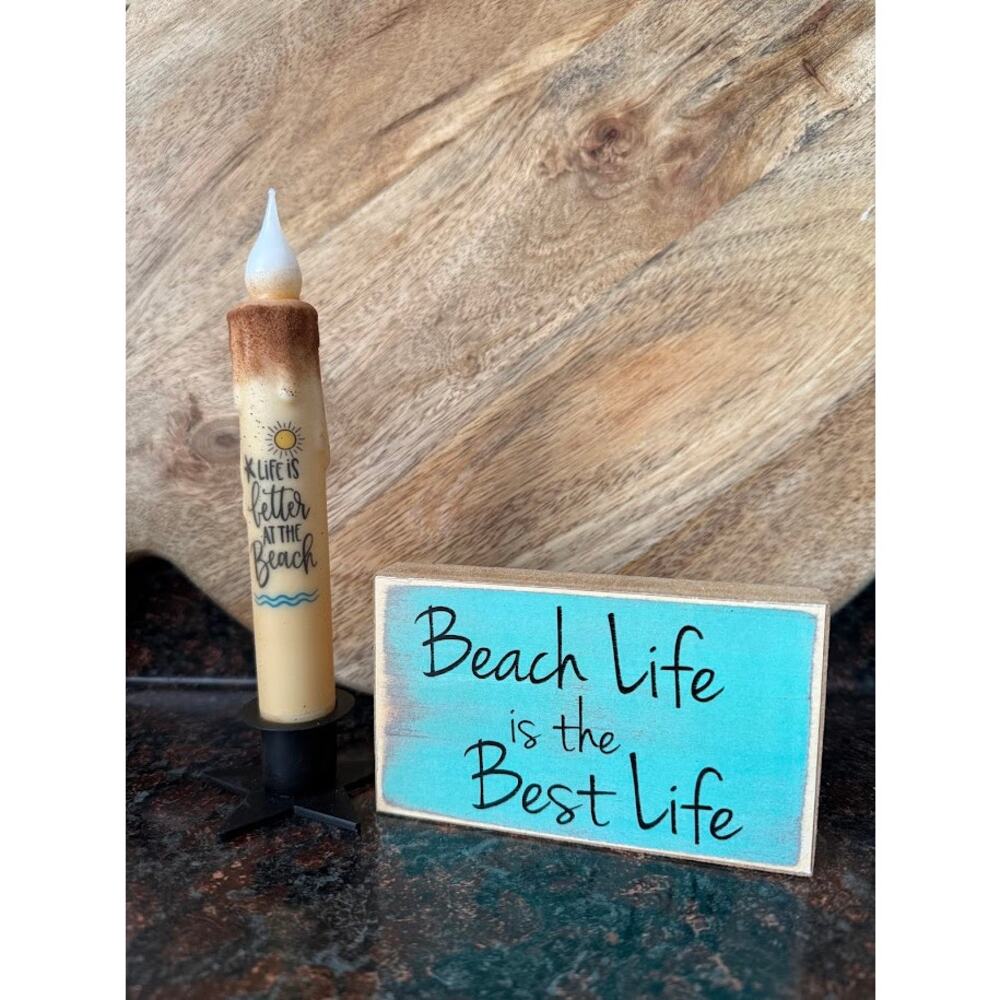 Battery Operated Beach Themed Taper Candle & Accessories